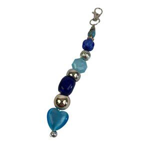 Beaded Charm Keychain Bag Charm With Blue Silver Beads